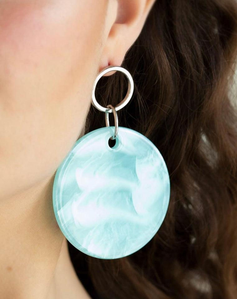 Beach Bliss - Blue - Shell Like Acrylic - Silver Hoop Post Earrings - TKT’s Jewelry & Accessories 