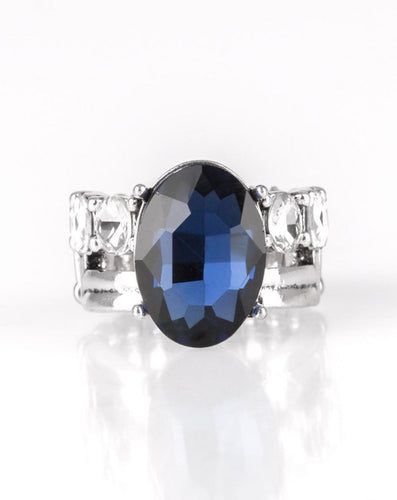 Shine Bright Like A Diamond - Blue Gem - White Rhinestones - Silver Ring - TKT’s Jewelry & Accessories 
