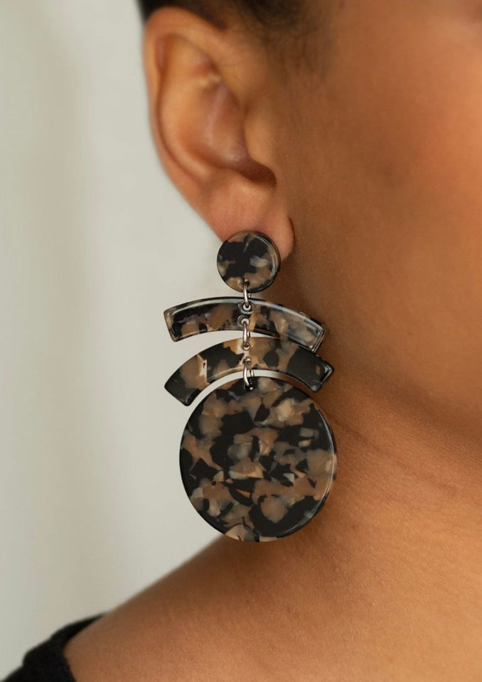 In The HAUTE Seat - Black - Faux Marble Acrylic - Post Earrings - TKT’s Jewelry & Accessories 